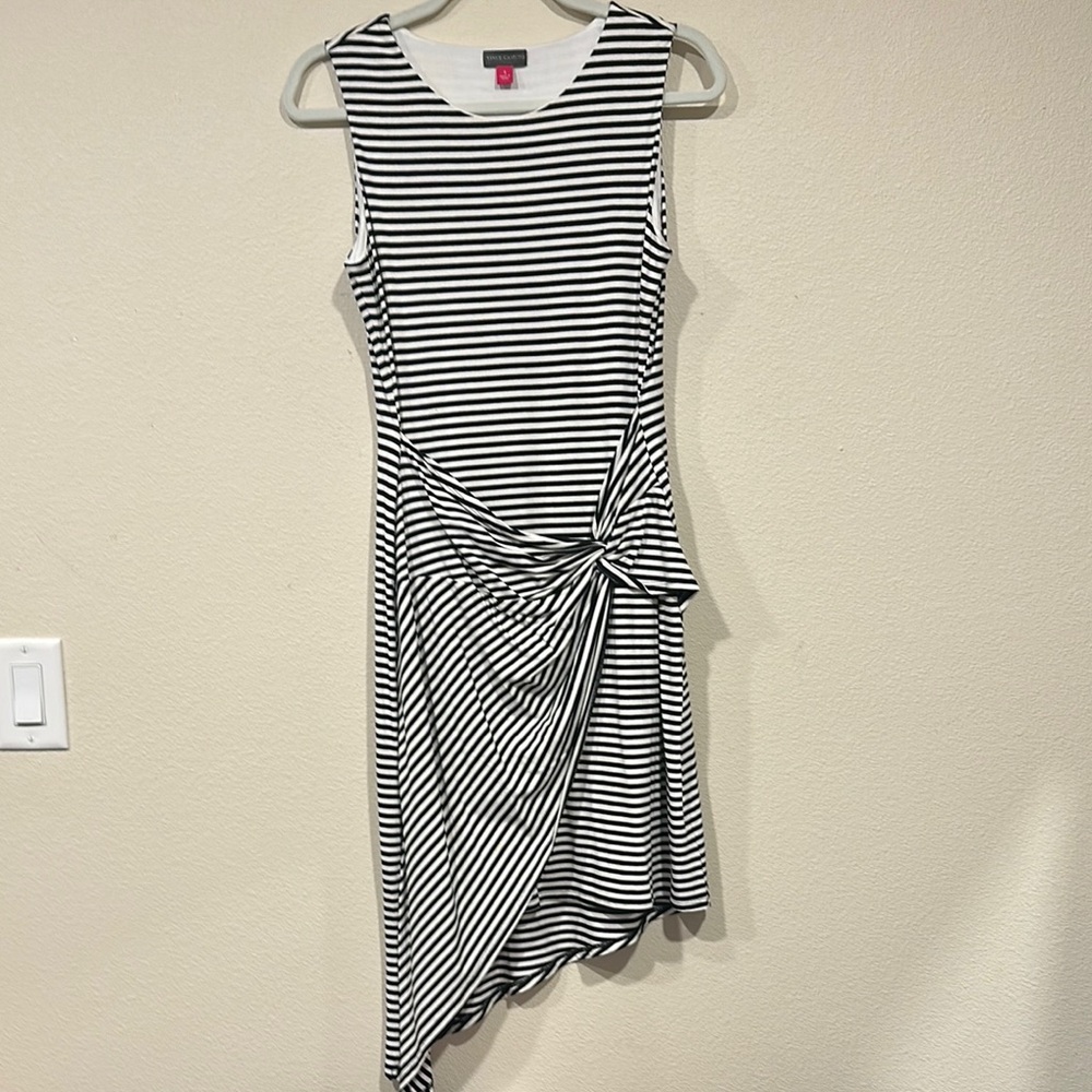 Vince Camuto Black and White Ruched Asymmetrical Dress